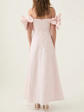 Elegant Off Shoulder Floral Applique Slim Midi Dress